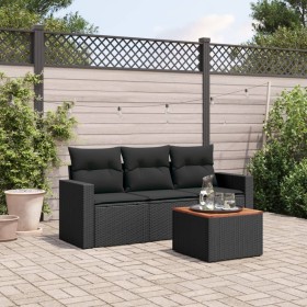 4-teilige Gartensofagarnitur mit schwarzen synthetischen Rattankissen von , Gartensets - Ref: Foro24-3223990, Preis: 224,58 €...