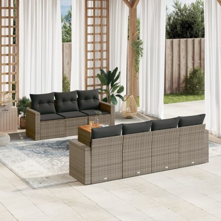 Set de sofás de jardín 8 pzas y cojines ratán sintético gris de , Conjuntos de jardín - Ref: Foro24-3224030, Precio: 523,54 €...