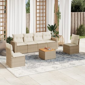 7-teiliges Gartensofa-Set und beigefarbene synthetische Rattankissen von , Gartensets - Ref: Foro24-3224070, Preis: 544,99 €,...