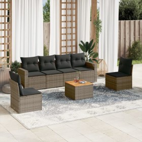 7-piece garden sofa set with gray PE rattan cushions by , Garden sets - Ref: Foro24-3224072, Price: 452,07 €, Discount: %