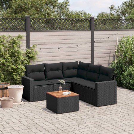 6-teiliges Gartensofa-Set und schwarze synthetische Rattankissen von , Gartensets - Ref: Foro24-3224116, Preis: 354,09 €, Rab...