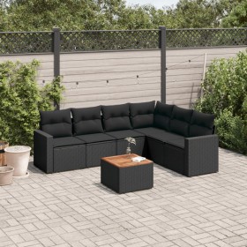 7-teiliges Garten-Essset und schwarze Kissen aus synthetischem Rattan von , Gartensets - Ref: Foro24-3224137, Preis: 435,62 €...