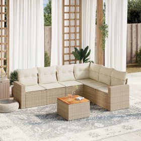 7-teiliges Gartensofa-Set und beigefarbene synthetische Rattankissen von , Gartensets - Ref: Foro24-3224140, Preis: 528,94 €,...