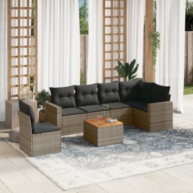 7-piece garden sofa set with gray PE rattan cushions by , Garden sets - Ref: Foro24-3224149, Price: 460,45 €, Discount: %