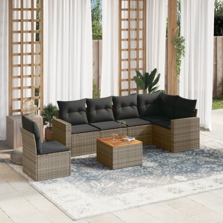 7-teiliges Gartensofa-Set mit grauen PE-Rattan-Kissen von , Gartensets - Ref: Foro24-3224149, Preis: 451,74 €, Rabatt: %