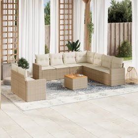 Garden sofa set with beige cushions 10 pieces synthetic rattan by , Garden sets - Ref: Foro24-3224189, Price: 829,13 €, Disco...