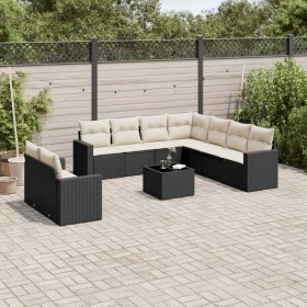 Gartensofa-Set 10-teilig mit schwarzen synthetischen Rattankissen von , Gartensets - Ref: Foro24-3219146, Preis: 652,06 €, Ra...