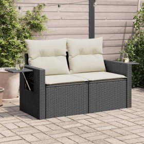 2-Sitzer-Gartensofa mit schwarzen synthetischen Rattankissen von , Outdoor-Sofas - Ref: Foro24-366005, Preis: 165,32 €, Rabat...