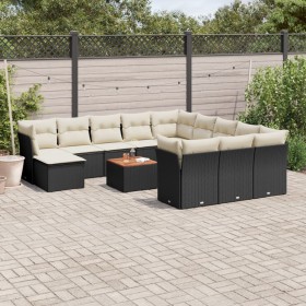 Gartensofa- und Kissenset 13-teilig aus schwarzem synthetischem Rattan von , Gartensets - Ref: Foro24-3223984, Preis: 830,05 ...