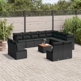 Garden sofa and cushion set 13 pieces black synthetic rattan by , Garden sets - Ref: Foro24-3223927, Price: 767,04 €, Discoun...