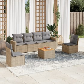 7-teiliges Gartensofa-Set und beigefarbene synthetische Rattankissen von , Gartensets - Ref: Foro24-3224071, Preis: 446,99 €,...