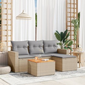 Gartensofa-Set mit Kissen, 5-teilig, beiges synthetisches Rattan von , Gartensets - Ref: Foro24-3224092, Preis: 319,10 €, Rab...