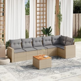 Set of 7-piece garden sofas and beige synthetic rattan cushions by , Garden sets - Ref: Foro24-3224134, Price: 485,96 €, Disc...