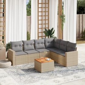 Set of 7-piece garden sofas and beige synthetic rattan cushions by , Garden sets - Ref: Foro24-3224141, Price: 485,96 €, Disc...