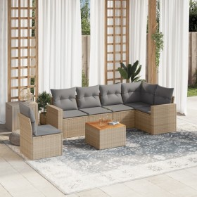 Set of 7-piece garden sofas and beige synthetic rattan cushions by , Garden sets - Ref: Foro24-3224148, Price: 481,30 €, Disc...