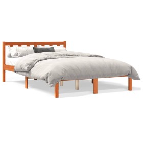 Estructura de cama madera maciza pino marrón cera 135x190 cm de , Camas y somieres - Ref: Foro24-844804, Precio: 90,99 €, Des...