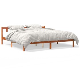 Solid pine wood bed frame in brown wax finish 180x200 cm by , Beds and slatted bases - Ref: Foro24-844812, Price: 102,89 €, D...