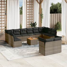 Set of garden sofas with 13 pieces of gray synthetic rattan cushions by , Garden sets - Ref: Foro24-3223918, Price: 833,45 €,...