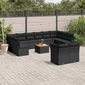 Garden sofa set with 13-piece black synthetic rattan cushions by , Garden sets - Ref: Foro24-3223913, Price: 791,13 €, Discou...