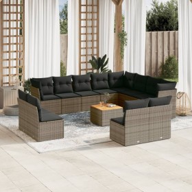 Set of garden sofas with 13 pieces of gray synthetic rattan cushions by , Garden sets - Ref: Foro24-3223932, Price: 852,82 €,...