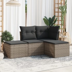 4-piece garden sofa set and gray synthetic rattan cushions by , Garden sets - Ref: Foro24-3249319, Price: 231,96 €, Discount: %