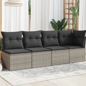 Garden sofa with cushions, 4 seats, synthetic gray rattan by , Outdoor sofas - Ref: Foro24-366115, Price: 253,46 €, Discount: %