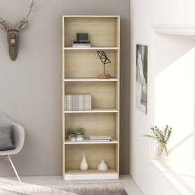 5-tier white and oak plywood shelf 60x24x175 cm by , Bookcases and shelves - Ref: Foro24-800887, Price: 84,99 €, Discount: %