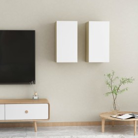 TV cabinet 2 units white and oak plywood 30.5x30x60 cm by , TV Furniture - Ref: Foro24-803337, Price: 72,99 €, Discount: %