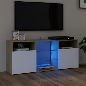 TV cabinet with LED lights white and Sonoma oak 120x30x50 cm by , TV Furniture - Ref: Foro24-804306, Price: 105,99 €, Discoun...