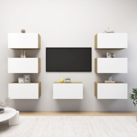 Living room furniture 7 pieces white and Sonoma oak 30.5x30x60 cm by , TV Furniture - Ref: Foro24-3079268, Price: 236,99 €, D...