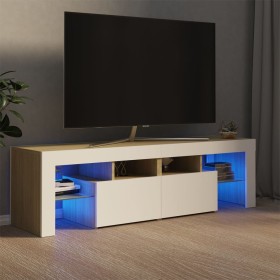 Mueble de TV con luces LED blanco y roble Sonoma 140x36,5x40 cm de , Muebles TV - Ref: Foro24-804369, Precio: 126,60 €, Descu...