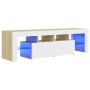 Mueble de TV con luces LED blanco y roble Sonoma 140x36,5x40 cm de , Muebles TV - Ref: Foro24-804369, Precio: 126,60 €, Descu...