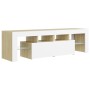 TV cabinet with LED lights white and Sonoma oak 140x36.5x40 cm by , TV Furniture - Ref: Foro24-804369, Price: 126,60 €, Disco...