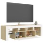 TV cabinet with LED lights white and Sonoma oak 140x36.5x40 cm by , TV Furniture - Ref: Foro24-804369, Price: 126,60 €, Disco...