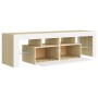 TV cabinet with LED lights white and Sonoma oak 140x36.5x40 cm by , TV Furniture - Ref: Foro24-804369, Price: 126,60 €, Disco...