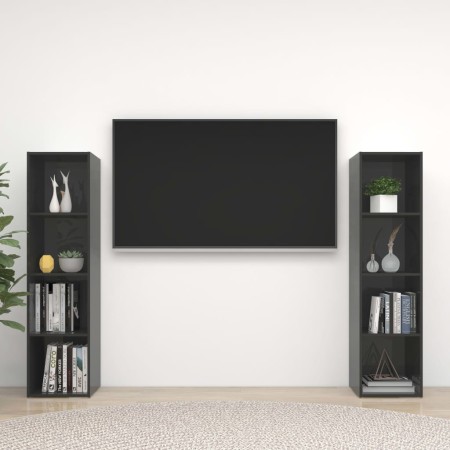 Living room furniture 2 pieces glossy gray engineered wood by , TV Furniture - Ref: Foro24-3079924, Price: 102,99 €, Discount: %