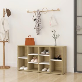 White and oak plywood shoe bench 103x30x54.5 cm by , Shoe racks and shoe organizers - Ref: Foro24-803295, Price: 72,99 €, Dis...