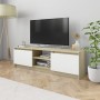 Sonoma Oak White Chipboard TV Cabinet 120x30x35.5 cm by , TV Furniture - Ref: Foro24-800572, Price: 72,82 €, Discount: %