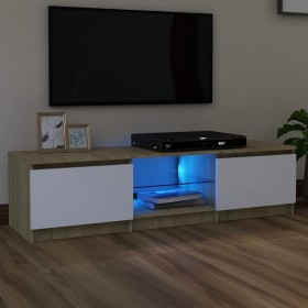 TV cabinet with LED lights white and Sonoma oak 140x40x35.5 cm by , TV Furniture - Ref: Foro24-804297, Price: 100,30 €, Disco...