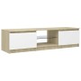 TV cabinet with LED lights white and Sonoma oak 140x40x35.5 cm by , TV Furniture - Ref: Foro24-804297, Price: 100,99 €, Disco...