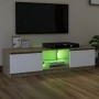 TV cabinet with LED lights white and Sonoma oak 140x40x35.5 cm by , TV Furniture - Ref: Foro24-804297, Price: 100,99 €, Disco...