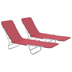 Folding sun loungers, 2 units, red steel and fabric by , Loungers - Ref: Foro24-44301, Price: 84,20 €, Discount: %