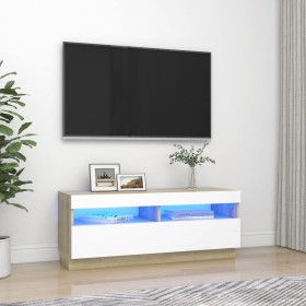 TV cabinet with LED lights white and Sonoma oak 100x35x40 cm by , TV Furniture - Ref: Foro24-804459, Price: 96,09 €, Discount: %