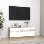 Mueble de TV con luces LED blanco y roble Sonoma 100x35x40 cm de , Muebles TV - Ref: Foro24-804459, Precio: 96,09 €, Descuent...