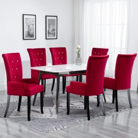 Sillas de comedor con reposabrazos terciopelo rojo 6 unidades de , Sillas de comedor - Ref: Foro24-276922, Precio: 1,00 €, De...