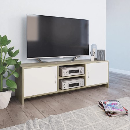 Mueble de TV madera contrachapada blanco y roble 120x30x37,5 cm de , Muebles TV - Ref: Foro24-800284, Precio: 95,26 €, Descue...