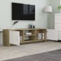 Mueble de TV madera contrachapada blanco y roble 120x30x37,5 cm de , Muebles TV - Ref: Foro24-800284, Precio: 95,26 €, Descue...