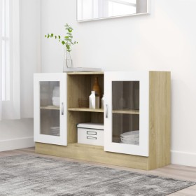 White and oak plywood display case 120x30.5x70 cm by , Sideboards - Ref: Foro24-802791, Price: 114,84 €, Discount: %