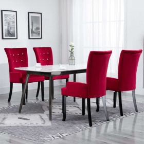 Sillas de comedor con reposabrazos terciopelo rojo 4 unidades de , Sillas de comedor - Ref: Foro24-276921, Precio: 672,07 €, ...