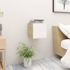 White engineered wood and Sonoma oak nightstand by , Nightstands - Ref: Foro24-3079721, Price: 35,99 €, Discount: %